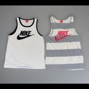 2- Vintage Nike Tank Tops 1-White W/Black Logo & Trim 2-White & Grey W/Pink Logo